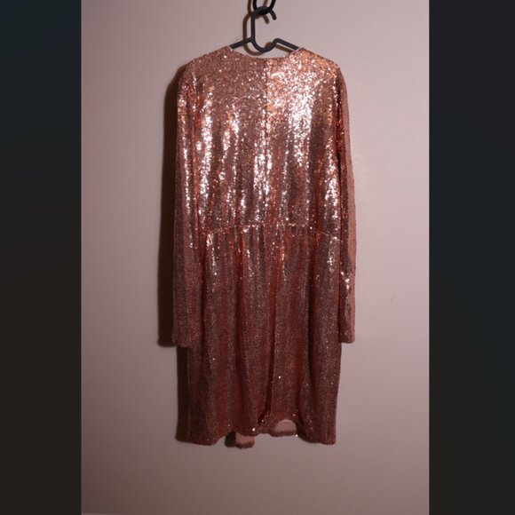 Lane Bryant Surplice Pleat-Waist Sequin Dress, rose gold champagne sequin, 20 - Picture 4 of 12